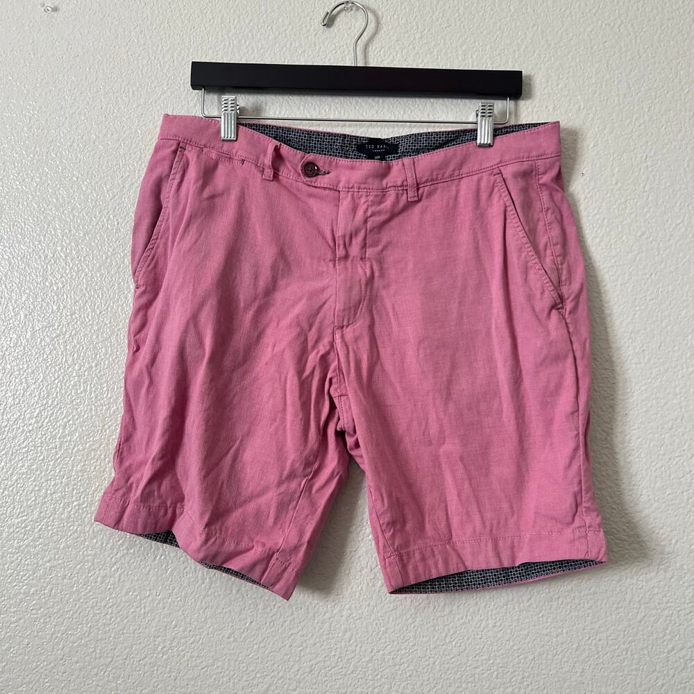 Ted Baker Men’s Red Shorts Micro Check Cotton Blend